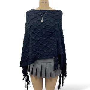 Fairy Grunge Poncho Bobble Knit Fringe Hem Y2K Layering Whimsigoth Witch OS